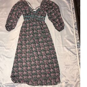 Carly Jean Los Angeles Green Floral Puff Sleeve Midi Dress Womens Large